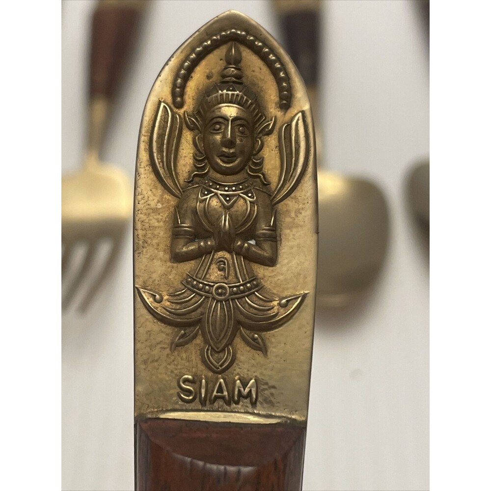 VTG 11 Pc BUDDHIST Bronze Nickel FLATWARE Fork Knife Spoon THAILAND Handcrafted - Picture 5 of 8